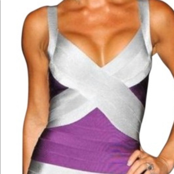 HERVE LEGER PURPLE BANDAGE DRESS